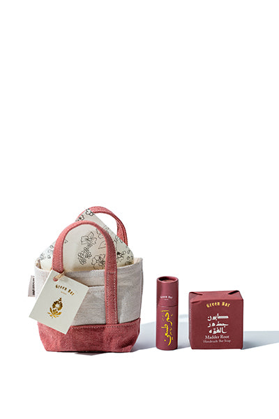 Red Tote Bag w/ Bar Soap & Lip Balm