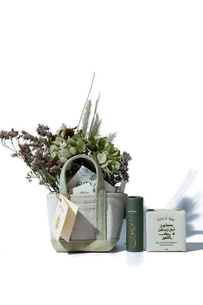 Green Tote Bag w/ Bar Soap & Lip Balm