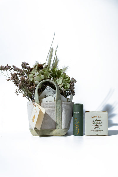 Green Tote Bag w/ Bar Soap & Lip Balm