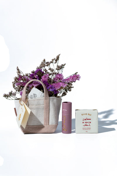 Pink Tote Bag w/ Bar Soap & Lip Balm